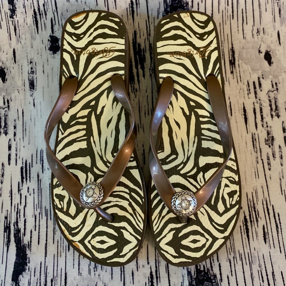 Brighton Wedge Platform Flip Flops Bronze Zebra 9